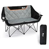 EMERIT Oversized Double Duo Camping Chair Folding Camping Loveseat 2 Person Camping Couch Heavy Duty Lawn Chairs for Outside with Padded Seats & Armrests-Support 650LBS
