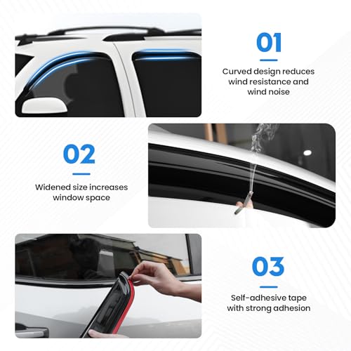 Image of Tahoe Rain Guards - Window Visors for 2007-2014 Chevy Tahoe /GMC Yukon, Out-Channel Side Window Rain Guards for Tahoe Accessories, 4PCS, Black, Car Accessories