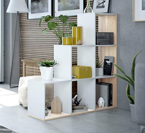 Étagère manga design, Salon, Salle à manger ou Bureau Lua en Blanc Artik et Chêne Canadien. – Image 2