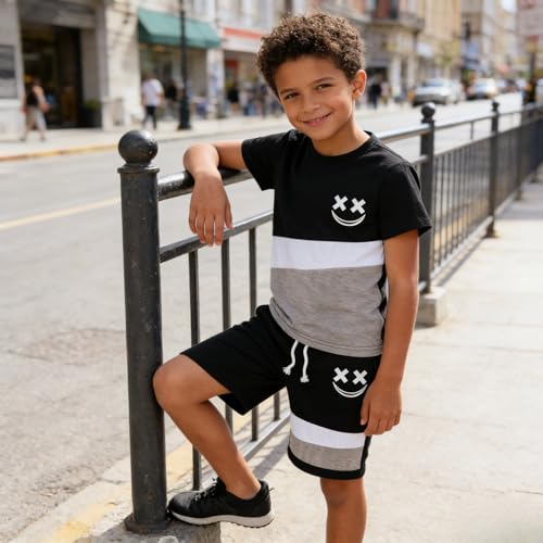 Image of Boys Clothes 2 Piece Size 6-13Y Short Sleeve T-Shirt & Shorts Set Casual Kids Boys Spring Summer Outfits
