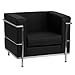 Flash Furniture quadratischer Ledersessel mit Rahmen – Gepolsterter Empfangsstuhl mit LeatherSoft-Material – Ideal für Home Office oder Büro – Schwarz