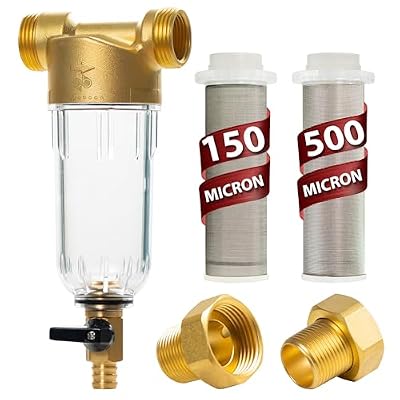 Aquaboon Spin Down Whole House Filter - 150 & 500 Micron Filter - Spin Down Sediment Filter for Well Water Filter System - 3/4" Reusable Water Filter for Washing Machine, 1-Pack