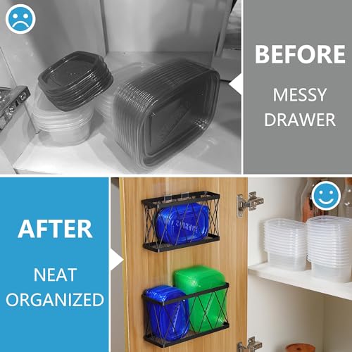YIGII-3-Pack-Adhesive-Cabinet-Organizer-Storage-Lid-Organizer-Wall-Mounted-Pantry-Door-Organizer-Bin-Holder-for-Tupperware-Lid-Kitchen-Wall-Under-Sink-Basket-Slim-Space-Black-Stainless-Steel