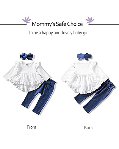 Image of NZRVAWS Newborn Baby Girl Clothes Long Sleeve Ruffle Romper Bodysuit Floral Halen Pants Bowknot Headband 3pcs