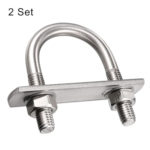 Image of TA-VIGOR 2 Sets M8 Round U Bolts, 33mm Inner Width 60mm Length Steel U Bolts with Nut, Plate, Washer for Attaching Pipe, Conduit, Cable, Tube, Brackets, Boat and Trailer