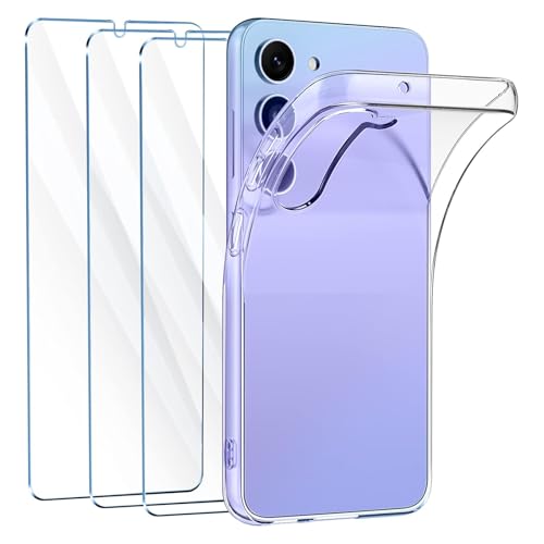FLLAO Funda Compatible con Samsung Galaxy A34 5G, 3 Pack Protector de Pantalla Samsung Galaxy A34 5G, Transparente TPU Silicona Funda con Cristal Vidrio Templado y Carcasa