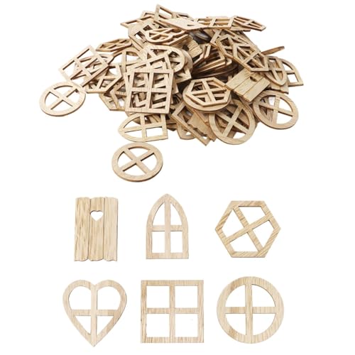 100 Pieces Wooden Window Cutouts, Unfinished Wood Slices Unfinished Wood