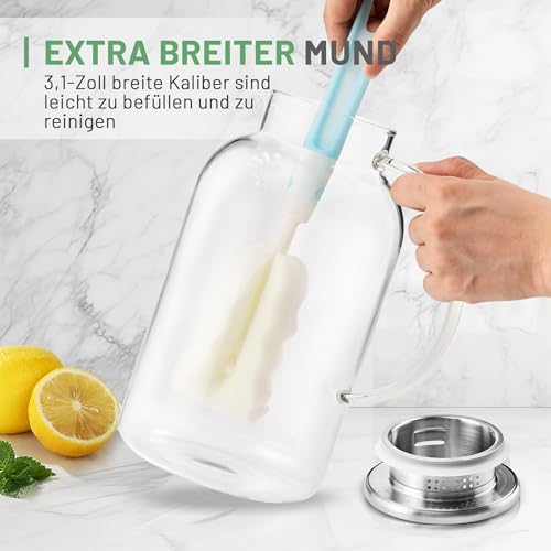 SUSTEAS Wasserkaraffe, Glaskaraffe mit Deckel, Karaffe mit Ausgießer, 2.5L – Ansicht 5