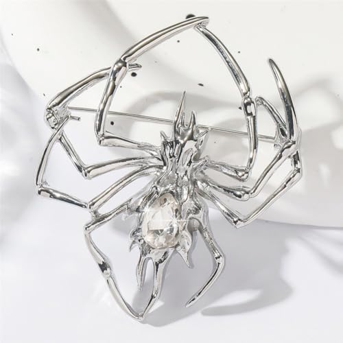 Image of Victorian Style Mother of Pearl Body and Micro Pave Spider Brooches Pins Silver Tone Goth Accessories Pins for Backpacks Aesthetic
