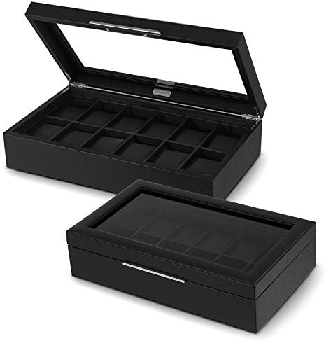 Lifomenz Co Watch Box Organizer for Men 12 Slot Large Watch Display with Glass Window Design Pu Leather Watch Case Storage Holder (12 Slot Black)