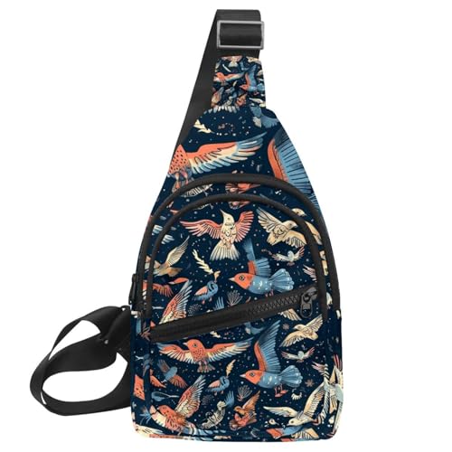 Mochila cruzada con estampado de pájaros para running y senderismo