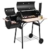 Outvita bbq charcoal grill outdoor patio barbecue cooker with offset smoker wheels and tray for balcony picnics party and camping  urban country home decor
