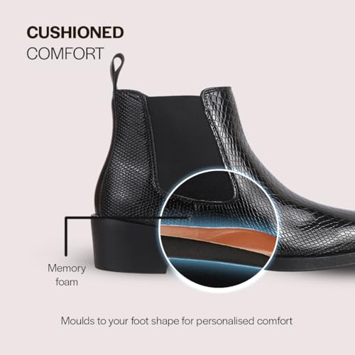 Image of FAUSTO Men Textured /Embossed High Ankle Chisel Toe Slip On Chelsea Boot | Stylish, Durable & Comfortable Cuban Boots | Memory Cushioned Insole