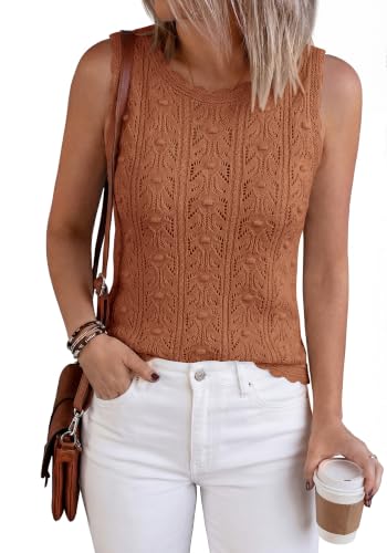 BTFBM Crochet Tank Tops for Women Hollow Out Sleeveless Loose Sweater Vest Top Summer Spring 2026 Beach Vacation Clothes(Rust Red, XX-Large) — view 4