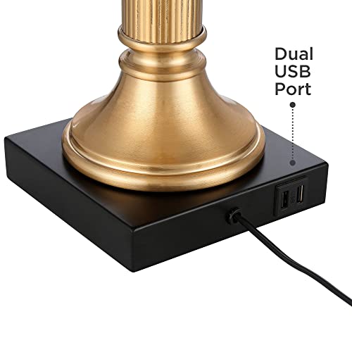 Possini Euro Design Wynne Traditional Glam Table Lamp With Dual Usb Charging Port 30" Tall Warm Gold Metal Black Drum Shade For Living Room Bedroom House Bedside Nightstand Office Reading Family #TOP4
