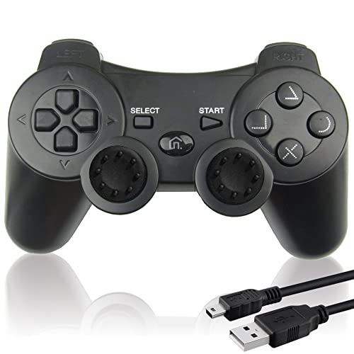 BEK Controller replacement for PS3 Controller Wireless Remote Gamepad, Thumb Grips, Double Shock 3 Vibration, Motion Sensors, Rechargeable Battery, compatible with Sony Playstation 3 Color (Black)