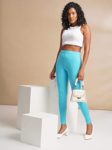 Image of ONE SKY Women Full Length Leggings | Cotton Modal Spandex Blend | High Waist Stretchable & Bio-Washed Fabric | Colour-Lock Technology | Comfortable Leggings for Women