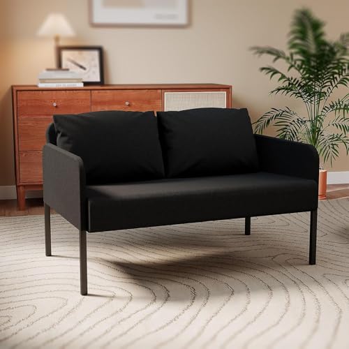 Fabulcozy   Sofá de 2 plazas (110 cm, diseño minimalista, pequeño sofá de 2 plazas, respaldo alto y tejido transpirable, cómodo, ideal para sala de estar), color negro