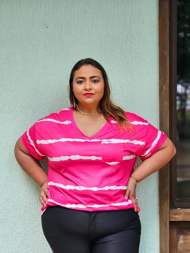 Image of TIYOMI Plus Size Tops for Women V Neck Tshirts Basic Tunic Casual Hawaii Floral Tie Dye Camo Summer Short Sleeve Tee XL-5XL