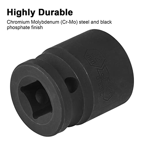 Image of Jetech 1 /2 Inch Drive 22mm Standard Impact Socket, Metric, Chrome Molybdenum Alloy Steel (Cr-Mo), 6-Point Design, Cold Forged & Heat Treated for Automotive & Heavy-Duty Maintenance