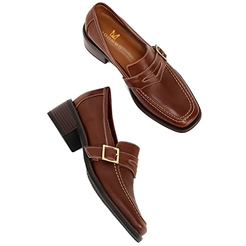 Image of MOOMMO Women Chunky Heel Penny Loafers Square Toe Buckle Slip On Comfort | Office Ladies Loafer Pumps 2 inch Stacked Block Heel Dress Loafers Oxfords Walking Dress Shoes Casual Size 4-11 M US