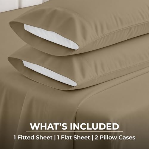 Image of SGI bedding RV Short Queen Sheet Set 60x75, 600 TC Egyptian Cotton, 4 Piece Luxury Hotel Collection, Ultra Soft & Breathable, Fits RV Mattress Camper & Trailer, 15 Inch Pocket, Taupe