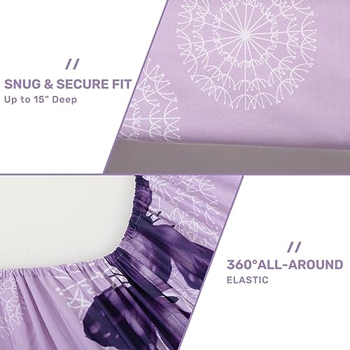 Linge de lit en microfibre douce violet, parure de lit 3 pièces lit simple avec drap plat