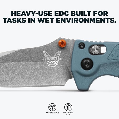 Benchmade - Mini Adira Outdoor, Water, Fishing Knife, Plain Edge Drop-Point Blade with Depth Blue Grivory Handle (18065) - Image 3