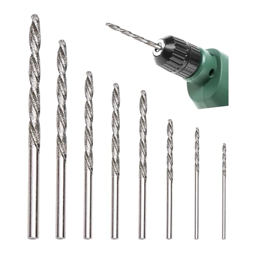 HMCEY 8 Pezzi Punte Trapano 0,8-3 MM,Punta per Vetro,Punte da Muro,Punta Diamantate per Piastrelle,Puntes Elicoidali per Metallo,Puntes Calcestruzzo per Conchiglie, Giada, Perline, Gioielli Fini