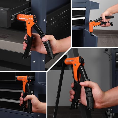 Image of ValueMax 4-in-1 Rivet Gun, Heavy Duty Pop Rivet Gun Kit with 200 Rivets - 3 /32 inch, 1 /8 inch, 5 /32 inch, 3 /16 inch, 4 Interchangeable Nosepieces, Drill Bits, Rivet Tool for Metal, Plastic, Leather
