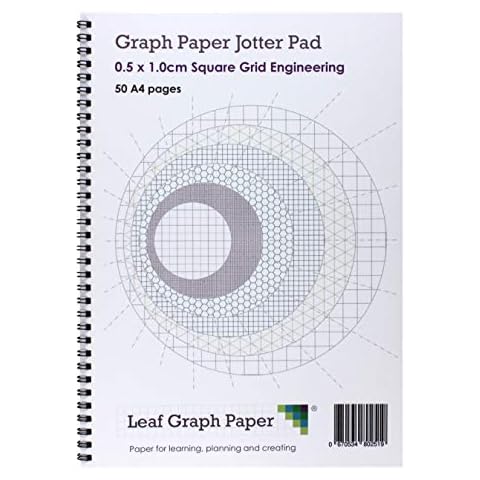 A4 Graph Paper 5mm 0.5cm Squared Jotter Pad - 50 Pages Engineering Style - Grey Grid Cover