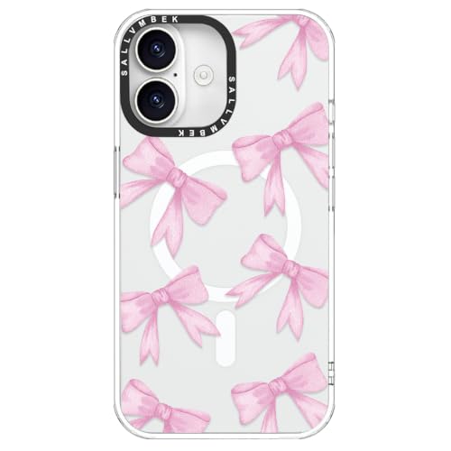 sallvmbek for iPhone 16 Case,Compatible with MagSafe,Cute Bow Print Pattern Kawaii Design,Magnetic Mag Safe Magnet Shockproof Protective Clear TPU Bumper Phone Cases Cover for Women Girly