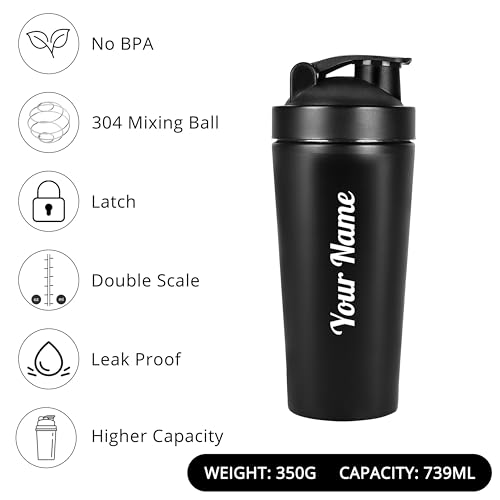 Image of CORPORATE PORIUM Customised Stainless Steel Protein Shaker Bottle with Blender Mixer Ball Leak Proof Gym Shaker for Protein, Diwali Item BPA-Free Travel Steel Shaker for Gym 750ml
