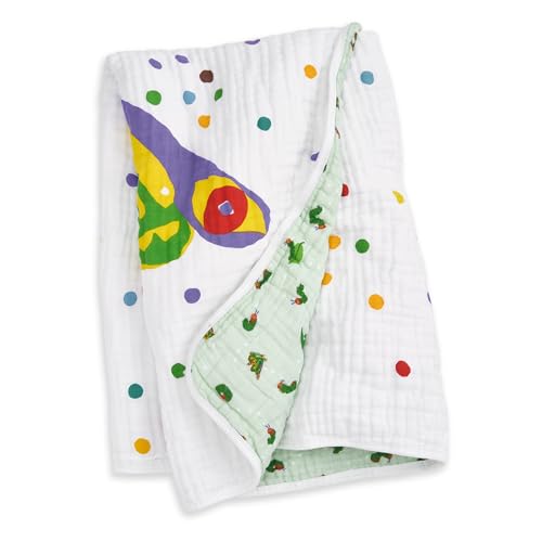 Image of aden + anais Essentials Cotton Muslin Eric Carle Dream Blanket, Perfect for Babies, Infants and Toddlers, Crib Blanket, Nursery Essential, Very Hungry Caterpillar
