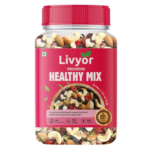 Image of LIVYOR Healthy Mix Nuts, Seeds and Berries Combo Pack - 200Gm | Mix Dry Fruits | Trail Mix | Cashews & Almonds | Black Raisins | Pumpkin | Sunflower & Flax | Cranberries | Cherries & Dried Amla