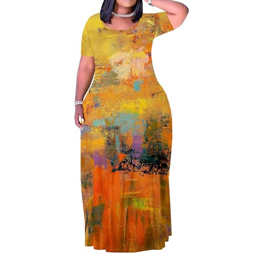 Image of PinkPatty Plus Size Dress for Women Casual Crew Neck Short Sleeve Maxi Dress Oversized Summer Beach Dresses with Pockets