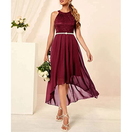 Dawwoti Vestido de festa feminino frente única sem mangas bainha irregular banquete jantar smoking,