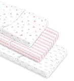 Cambria Baby 100% Organic Cotton Changing Pad Covers or Cradle Sheets with Reinforced Safety Strap H