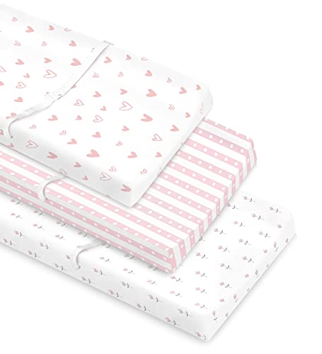 Cambria Baby 100% Organic Cotton Changing Pad Covers Or Cradle Sheets With Reinforced Safety Strap Holes. Soft, Pre-Shrunk, And Machine Washable. Girl 3 Pk #TOP19