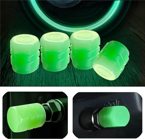 Image of New Bike Car Tyre Air Valve Caps Universal Fluorescent Tire Valve Caps for Cars & Bikes with Neon Glow Brighten Up Your Ride Instantly (Pack of 4, Green)