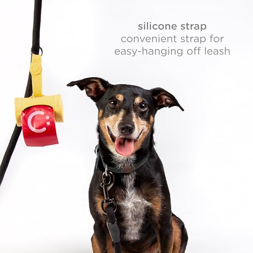 Image of Ubbi Retractable Dog Poop Bag Holder and Dispenser with Silicone Strap Leash Attachment, Includes 2 Rolls of Lavender Scented Leakproof Waste Bags, Yellow
