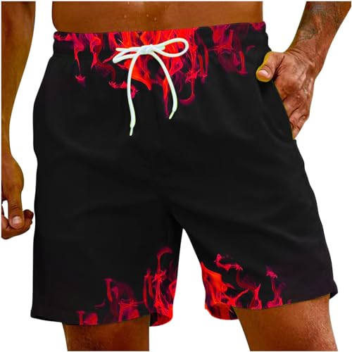 Zeiyignr Mens 3D Flame Swim Trunks Quick Dry Summer Board Shorts Surf Beach Shorts Elastic Waist with Pocket Drawstring