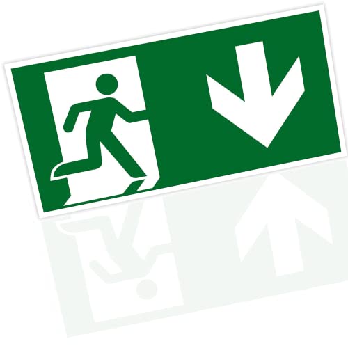 Original Notausgangsschild nachleuchtend und selbstklebend, Fluchtwegschild aus hochwertigem PVC, Rettungsschild Ausgang, Notausgangsschild stoß und kratzfest (Pfeil nach Unten) Cover
