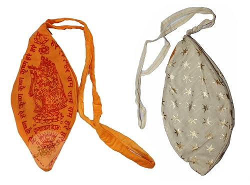 IS4A 2 pc Gaumukhi Jap Mala Bag (Hare Rama Hare Krishna Design) Indian Handicraft Cotton Gomukhi Japa Mala Chanting Bag, Prayer Mala Japa Jholi for Mantra Jap, Japa Meditation & Yoga Prayer Bag