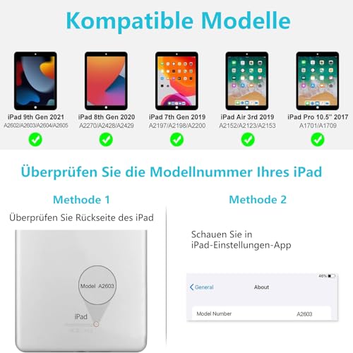 Tqq Tastatur Hülle für iPad 10.2 Zoll (8. Generation) mit abnehmbarer Bluetooth-Tastatur