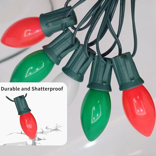 Image of 25FT C7 Christmas Lights Outdoor, Red Green White 3-Color LED String Lights for Roof, Fence, Tree, Wedding, Party, Patio, Bright Holiday Decor