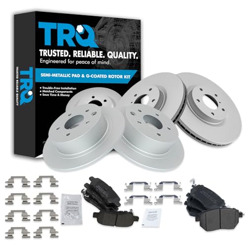TRQ Front and Rear Brake Pad & Rotor Kit Brake Pads Brake Rotor Semi-Metallic Premium G-Coated Compatible with 2005-2006 Nissan Altima 2004-2008 Maxima