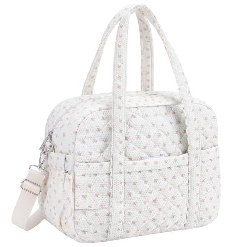 Zhehao Quilted Insulated Lunch Box for Women Cute Lunch Bag, Beige Floral