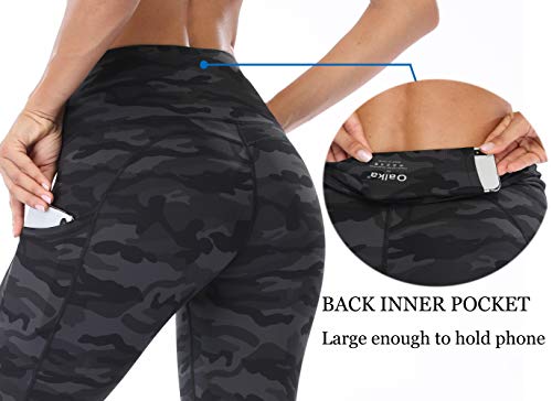 Oalka Women Yoga Pants Workout Running Leggings Outside Pockets Multi Camo Grey L #TOP1