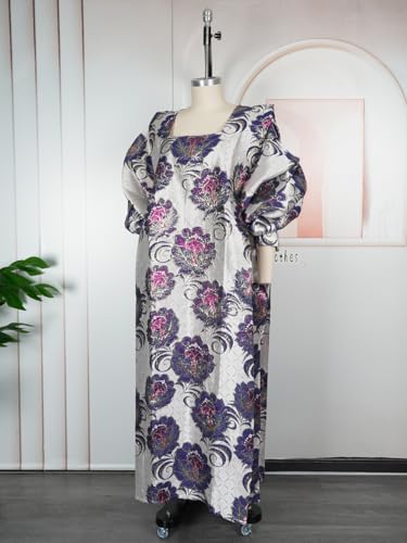 Image of HD African Print Dress for Woman Embroidery Pattern Maxi Dress